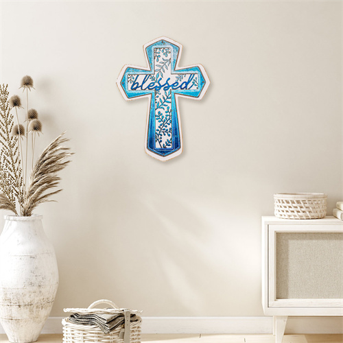 Blue Wood Wall Cross Decor - Home Decor